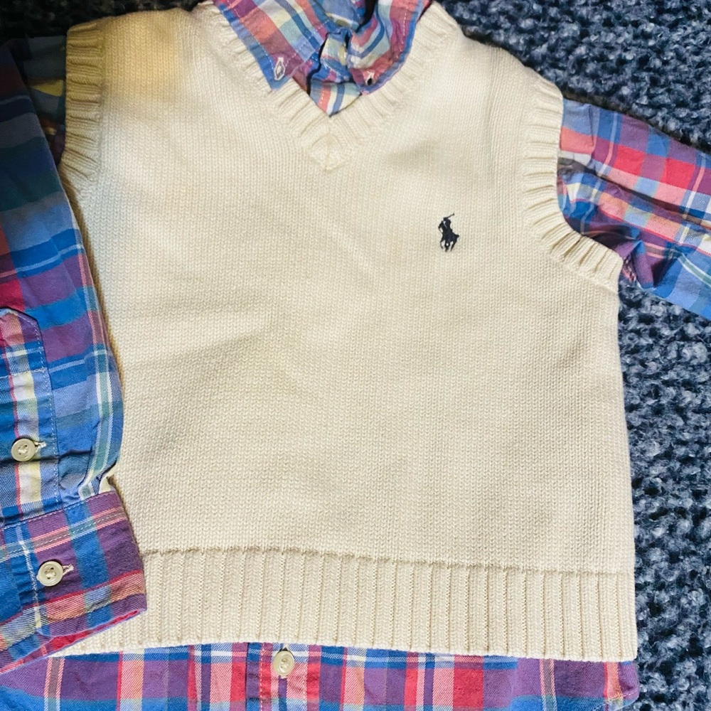 Boys Ralph Lauren botton shirt and sweater vest.